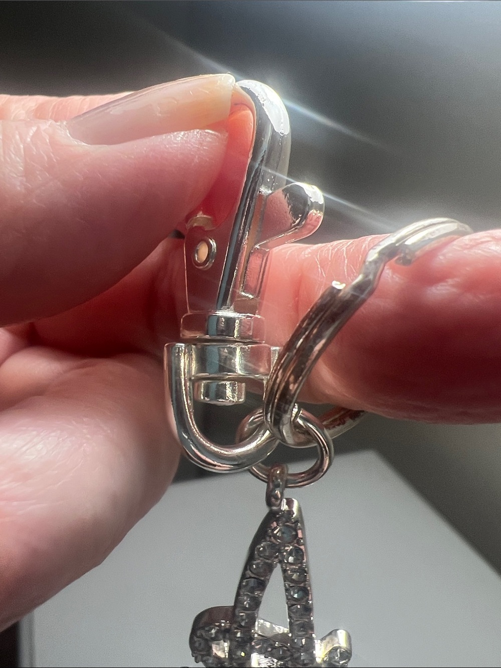 Vintage Rhinestone Letter 'A' Keychain Charm - Silver Tone - Picture 16 of 16